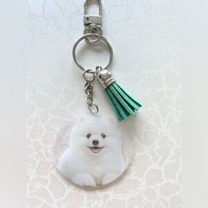 Cute White Dog Keychain with Tassel